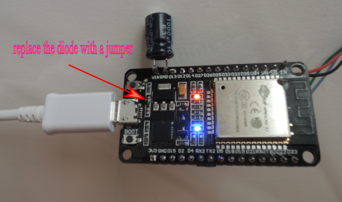 upgrade esp32- add   capacitor and remove diode